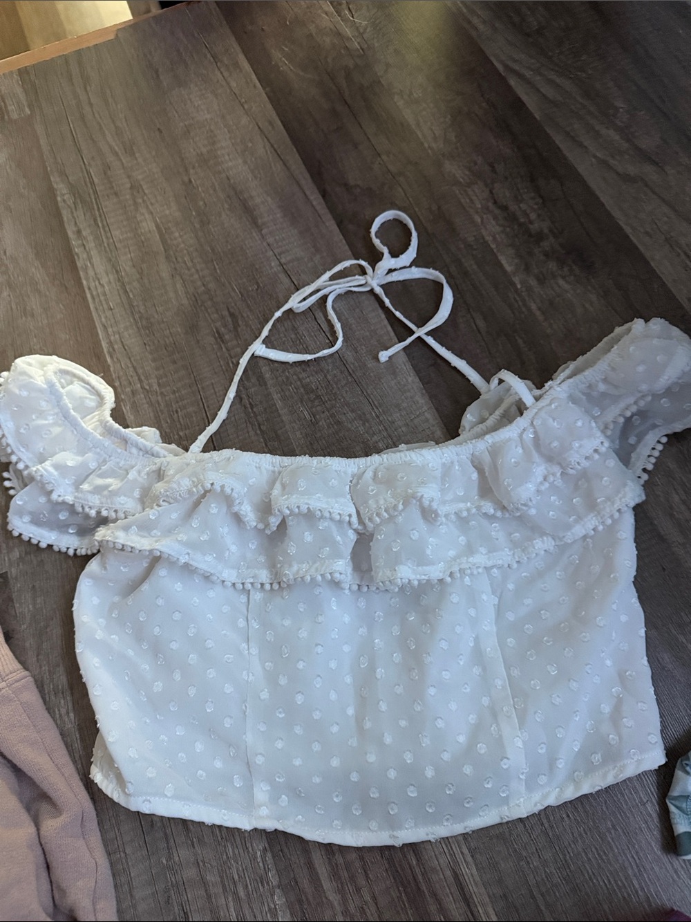 Forever 21 White Ruffle Swiss Dot Tie-Strap Camisole